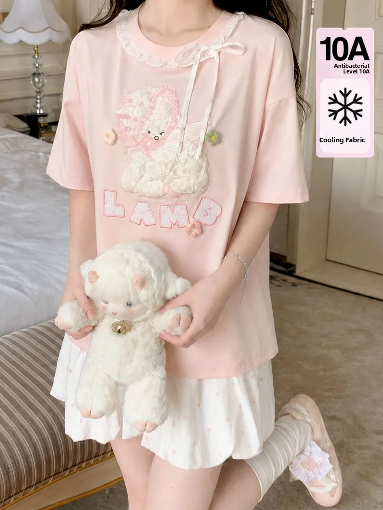 Original Design Loose Short Sleeve Women's T-shirt Summer Cool Feeling Cotton Polyester Blend Fairy Tale Pattern Embroidered ...