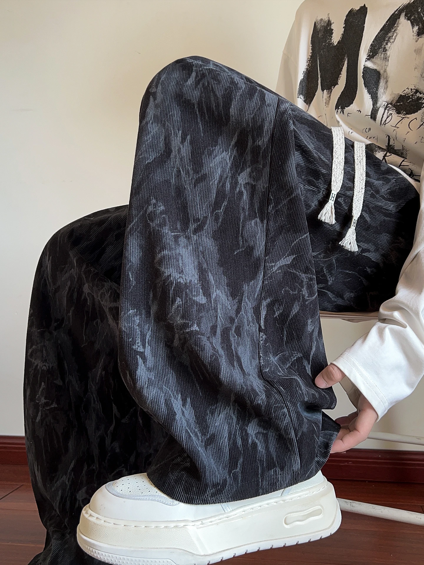 

Tie-Dye Corduroy Loose Men's Casual Pants Autumn Winter Thi Straight Leg Trendy Brand Long Pants plus Size Wide Leg Sweatpants