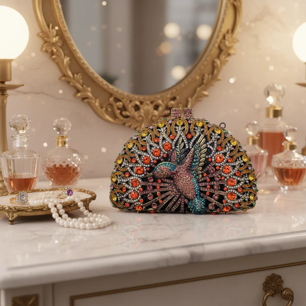 

Crystal New Model Bird-Shaped Rhinestone High Stand Evening Bag Vintage Dress Banquet Clutch Magnetic Clasp Dinner Bag for Women