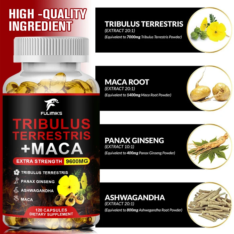 Tribulus Terrestris + Maca Capsules, Men & Women - Supports Energy, Mood, Stamina & Athletic Performance -Non-GMO, Gluten Free