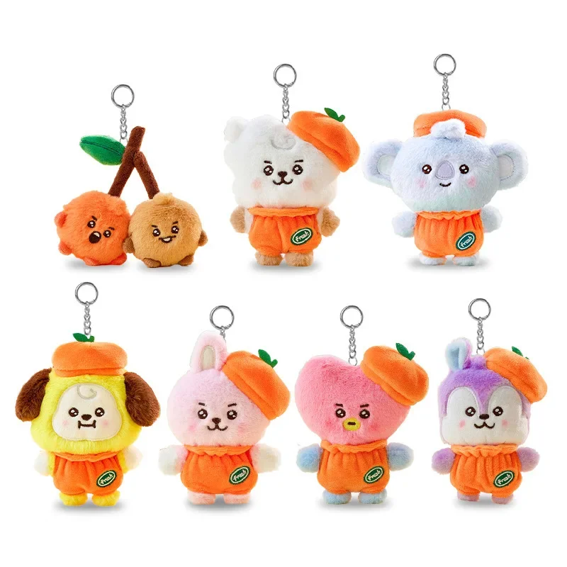 Kawaii BT21 Orange Party Series Plush Toy Keychain Pendant Cute Doll Decoration CHIMMY COOKY KOYA TATA Anime Gift Toys