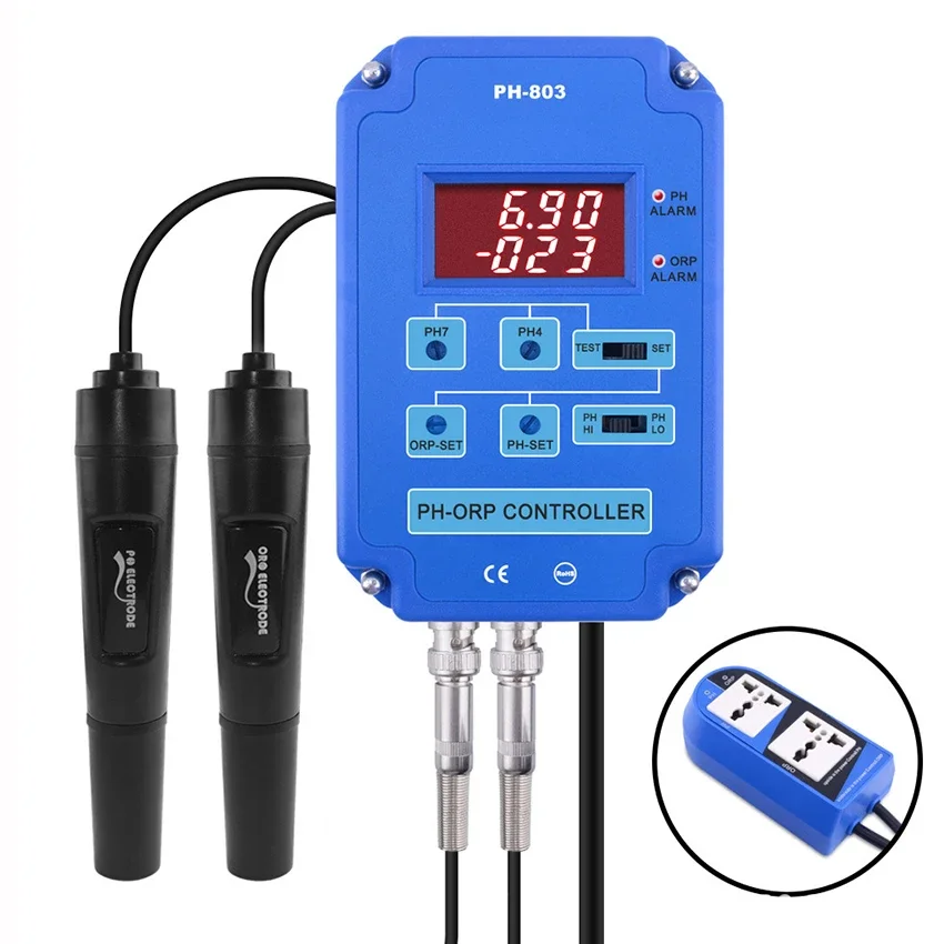 Digital 2-In-1 PH/ORP Meter Redox PH-ORP Controller w/ Output Power Relay for Aquarium Hydroponics Plant Pool Spa Water Tester