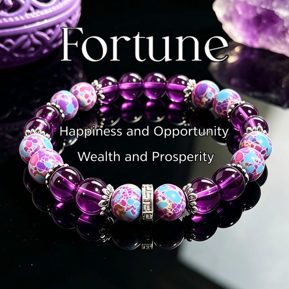 Vintage amethyst and flame agate lotus bead bracelet, attracting happiness and opportunity, suitable for daily wear and gifts