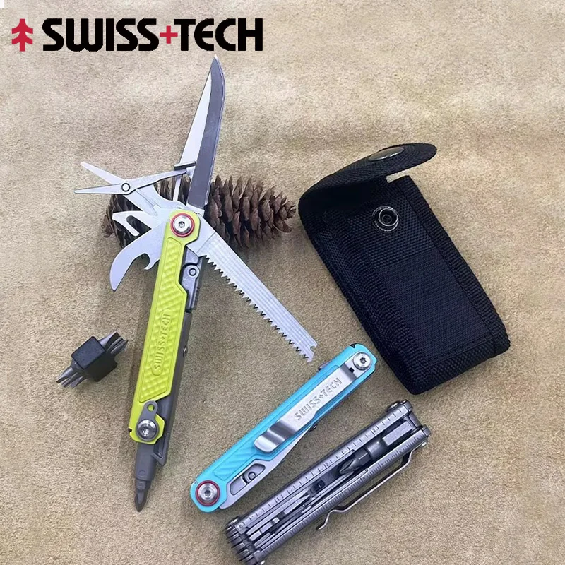 SWISS TECH 11 in 1 Mini Multitool Knife EDC Camping Survival Tools Outdoor Folding Pocket Knife Scissors Screwdriver Multi-tool