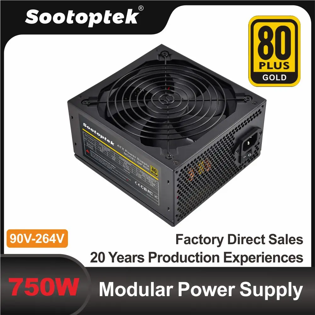 Atx moduler psu 750w 80 plus ouro 90v-264v venda quente i/o comutação fonte de alimentação do pc apfc oem de tensão completa