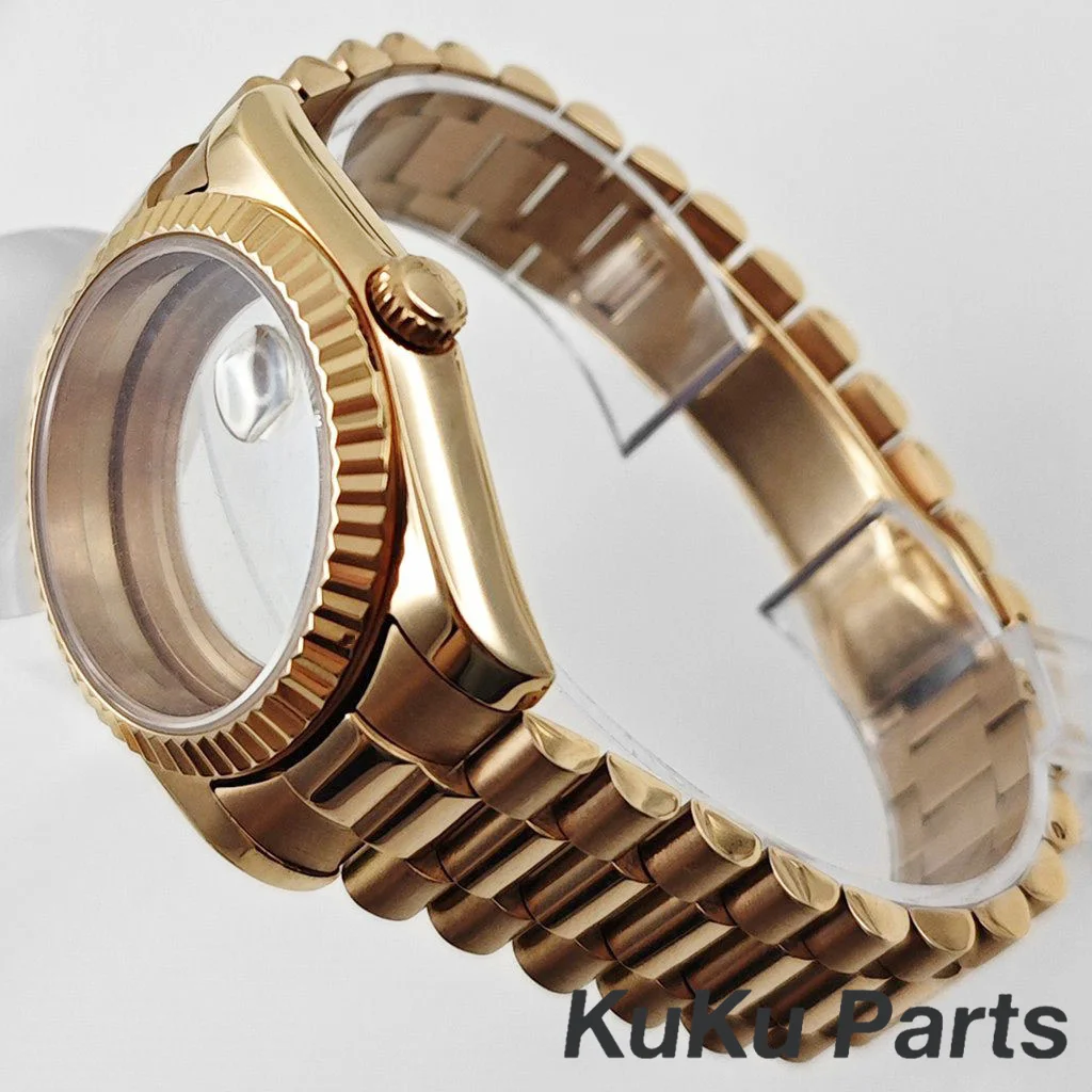 NH35 36MM/40MM 로즈 골드 프레지덴셜 브레이슬릿 사파이어 크리스탈 시계 케이스 (NH34, NH35, NH36, NH38, NH70, NH72, ETA2824 무브먼트용)