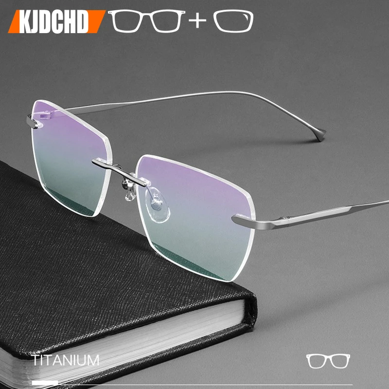 KJDCHD Men Rimless Optical Prescription Glasses Ultra-light Blue Light Blocking Myopia Hyperopia Progressive Eyeglasses Women