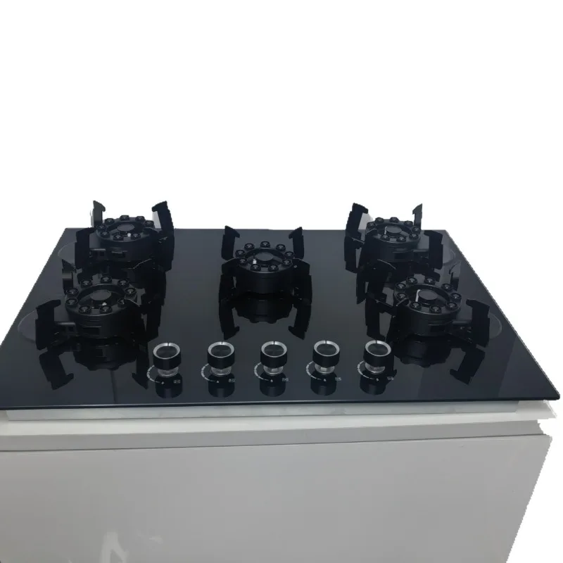 Household 5-head fire clamshell glass panel embedded liquefaction stove
