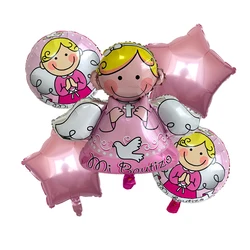 5pcs Spanish baby baptism balloon angel baby aluminum foil balloon blue boy pink girl baby baptism party decoration balloon