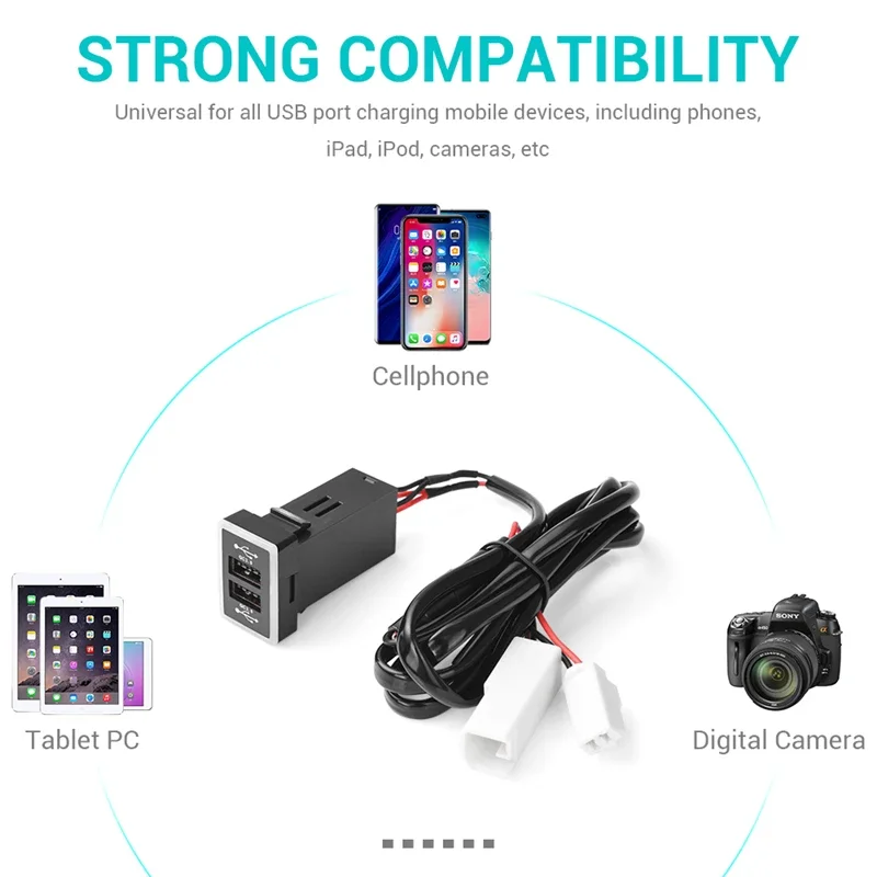 

USB-C car charger, supports Type-C PD and QC3.0 dual USB fast charging ports, only for Toyota cars, compatible with iPhone&IPad