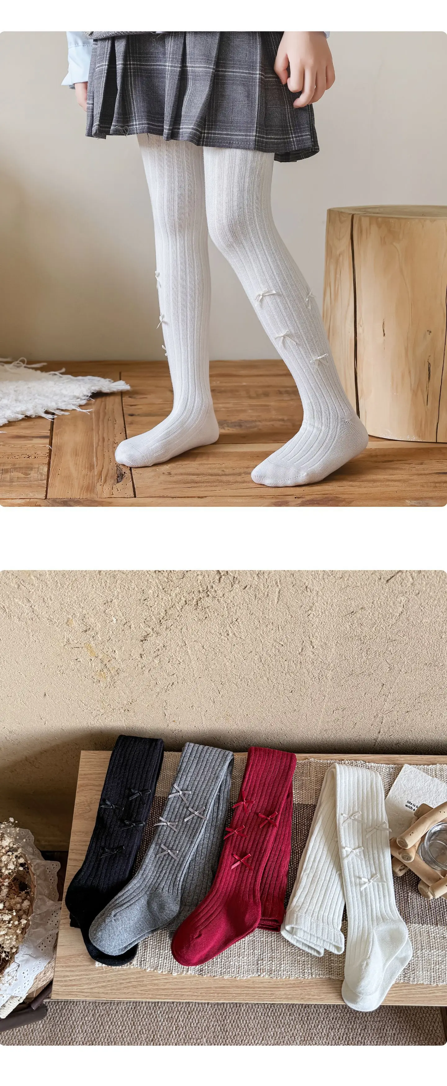 Kleinkind Mädchen Strumpfhose mit Schleife Baumwolle Kinder Prinzessin Strumpfhosen Süße Einfarbige Kinder Alltagskleidung Mädchen Strümpfe – Detail 6