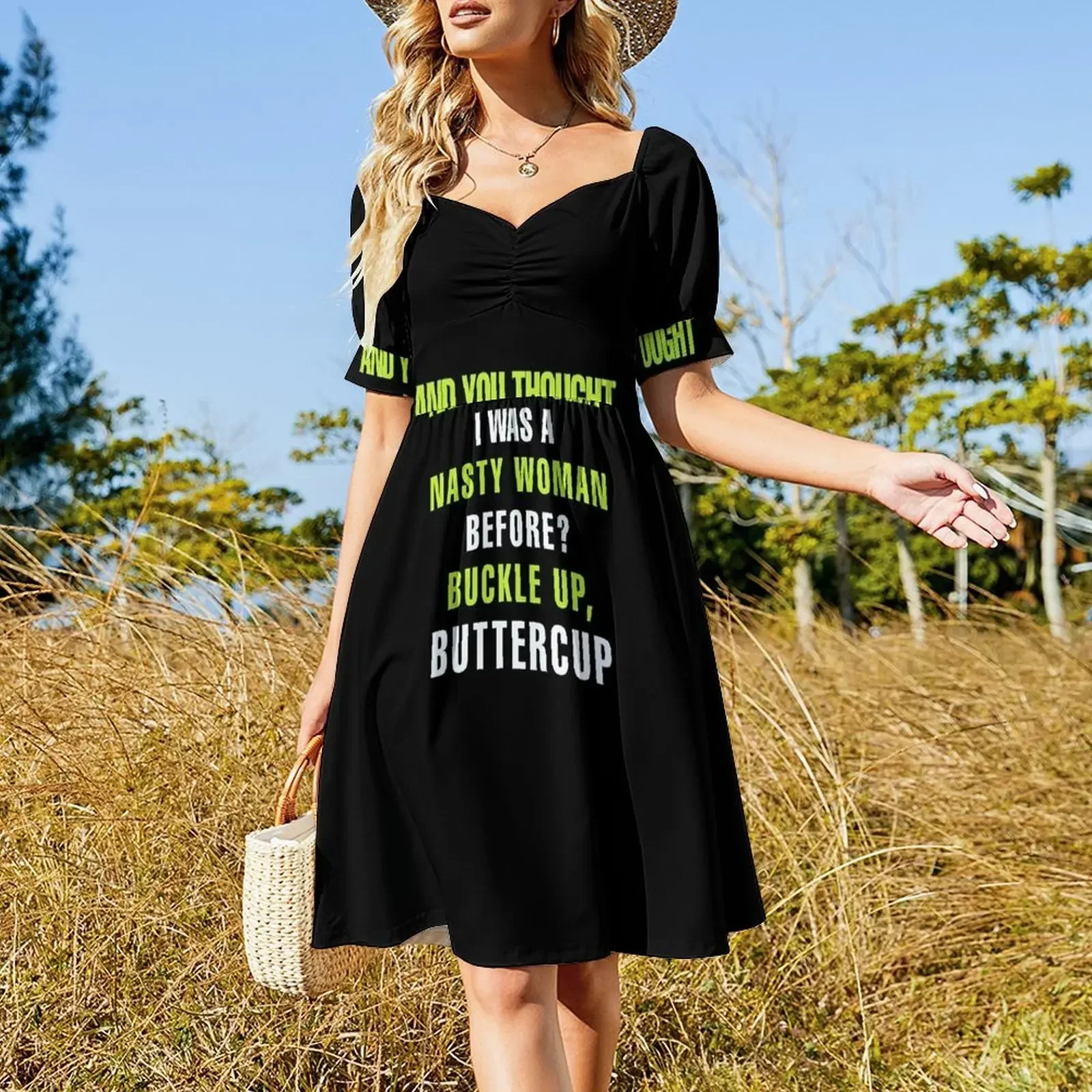 Camiseta Whoopi Goldberg - E VOCÊ GAS UM MULHER NASTY BEFORE BUCKLE UP BUTTERCUP Vestido de manga curta roupas femininas