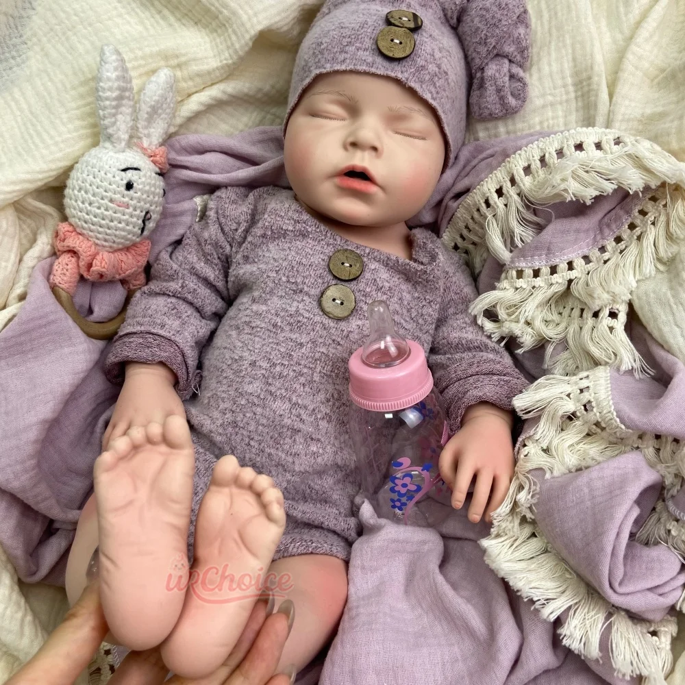 50cm Full Body Soft Silicone Reborn Girl Closed/Open Eyes Doll Lifelike Visible Veins Weighted Newborn Doll for Role Play Toy Christmas Gift