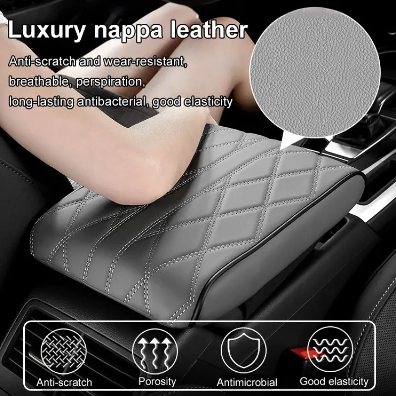 Universal car armrest box booster cushion memory foam nappa leather car armrest box cushion elbow drag pad diamond models