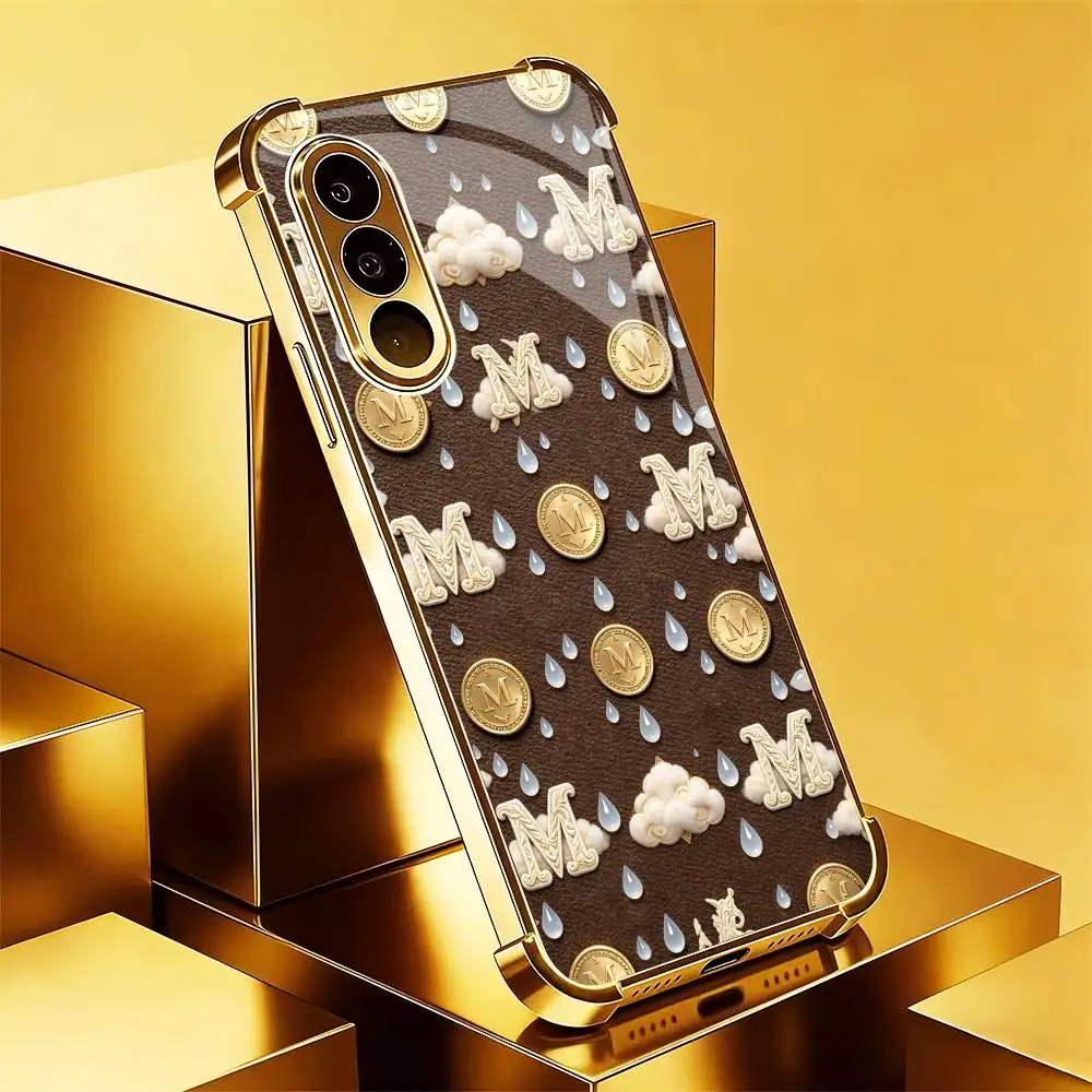 M Coin Cloud Rain Lux Fashion Trend Glass TPU phone case for Samsung Galaxy S26 S25 S24 S23 S22 S21 FE,Ultra,Plus Dropresistant