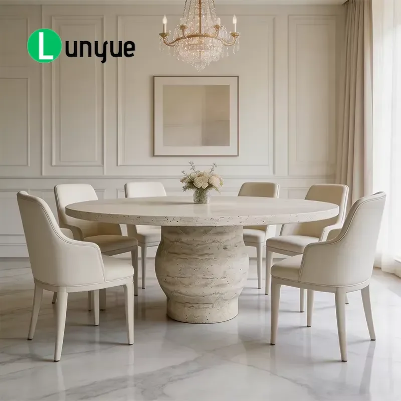 Natural Travertine Dining Table 180x74cm Carved Base Organic Modern Luxury Furniture for Australian Home Living Room Kitchen