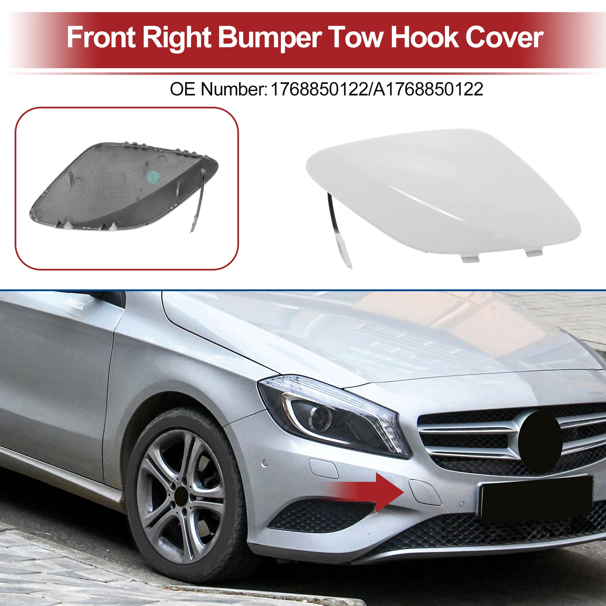 X Autohaux Front Right Car Tow Hook Cover Cap for MercedesBenz A-Class No.1768850122 White