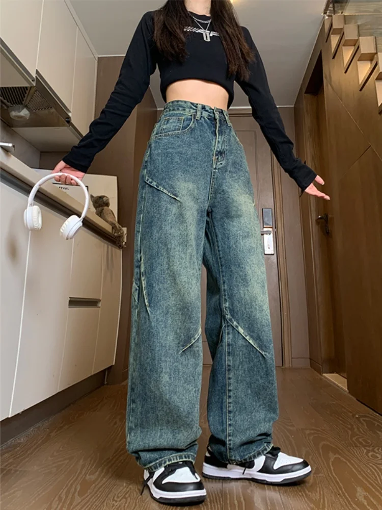 

Waed Vintage Men's Jeans Loose Straight Leg Trousers American High Street Pleated Design Sensation Pants Autumn New Sle
