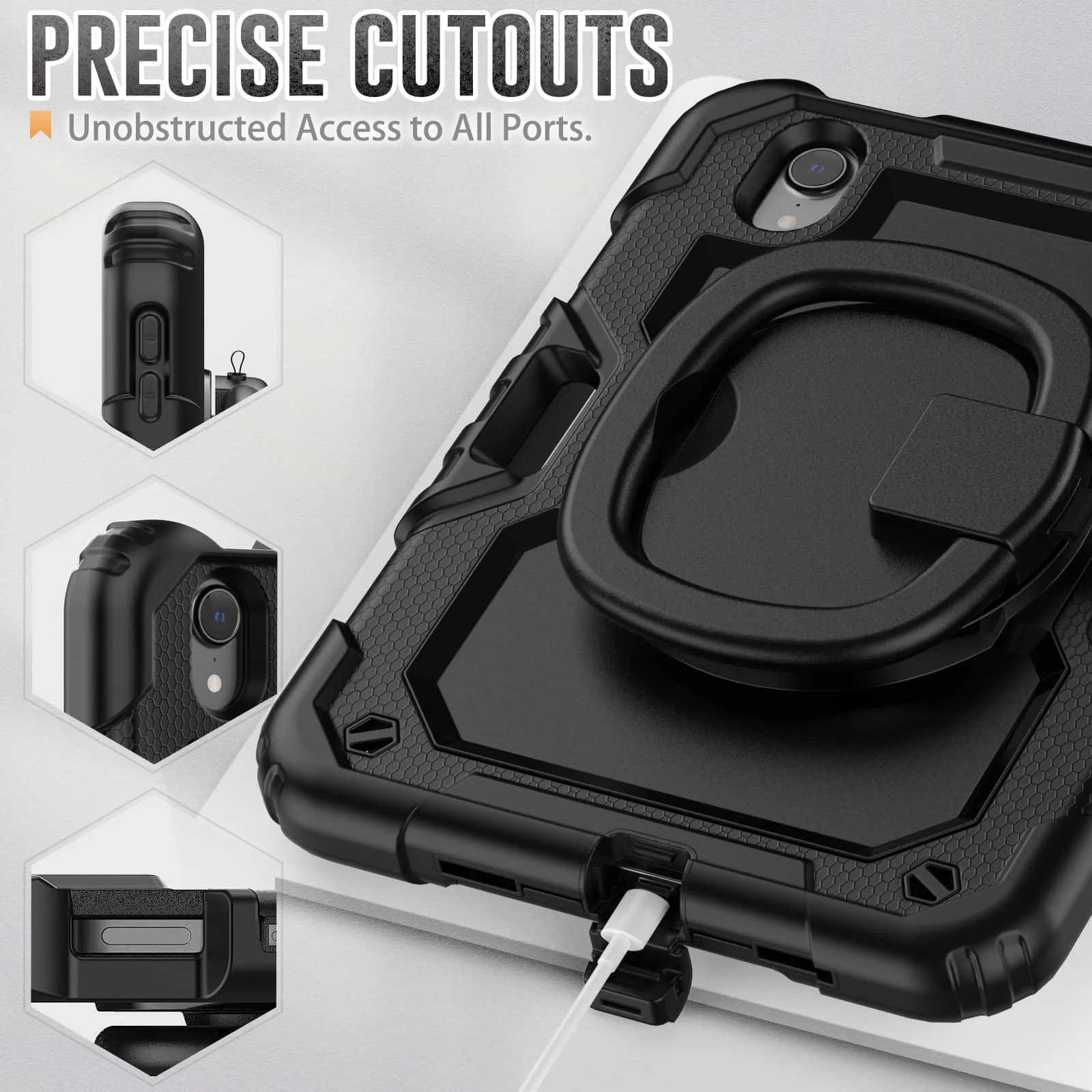 For iPad Mini 7 6 2024, Military Grade Shockproof Silicone Cover with 360 Folding Handle Grip + Handle Shoulder Strap