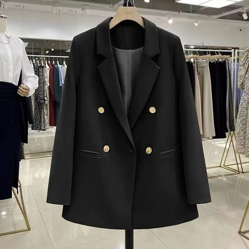 

Women Fashion Temperament Office Lady Blazers Versatile Loose High-End Notched Collar Coats Elegant Double-Breasted Suit Jacket