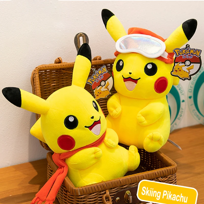 

Плюшевые игрушки Покемон Пикачу, аниме Покемон, плюшевые куклы 25 см, кавайная мягкая подушка, катание на лыжах Пикачу, рождественские подарки для детей