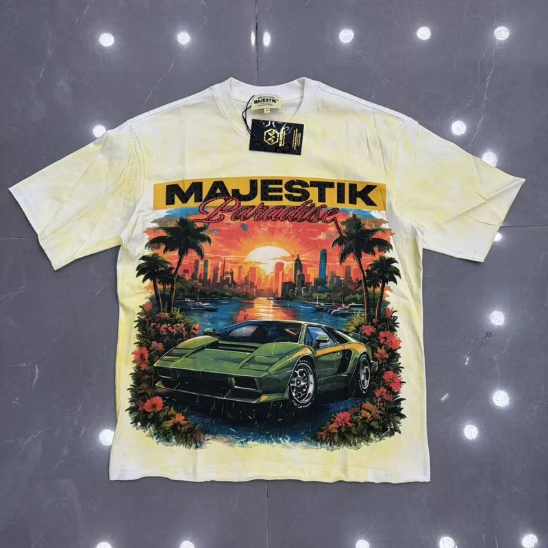 Real Photo Summer Daily Casual MAJESTIK T-shirt Fashionable Casual Round Neck Simple Short Sleeve Tops in Stock