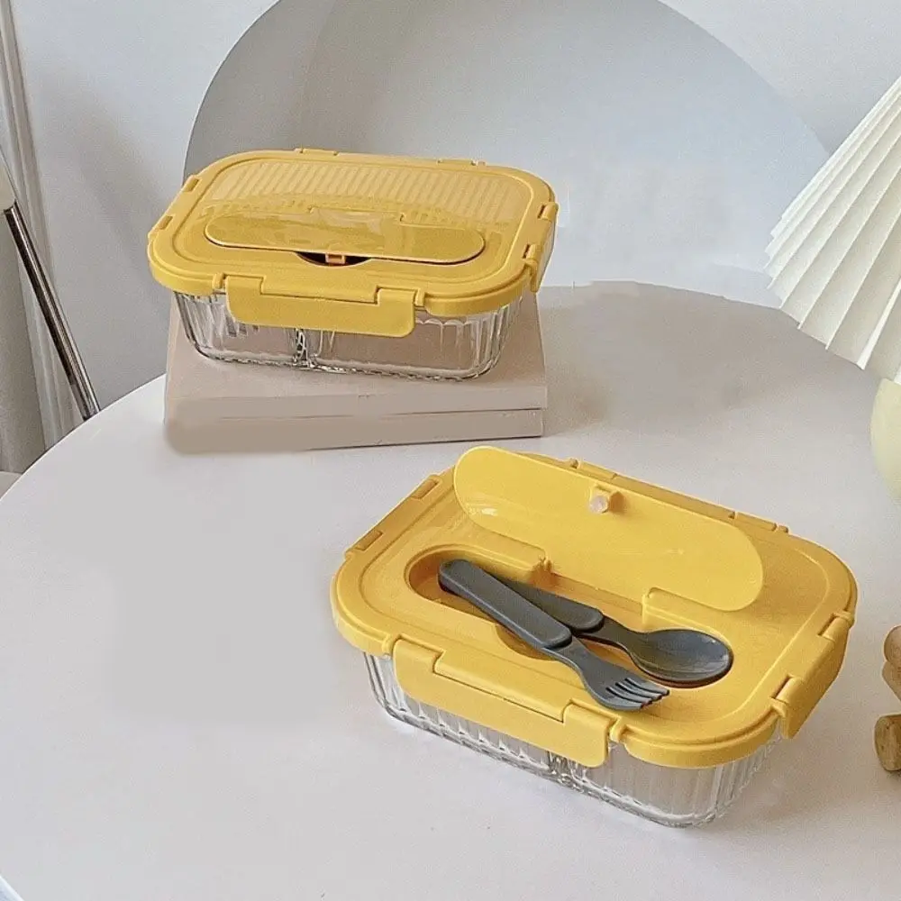 

2 Grids/Grids Glass Lunch Box Large Capacity Leak-Proof Food Storage Container with Spoon and Fork Sealed Food Preservation Box