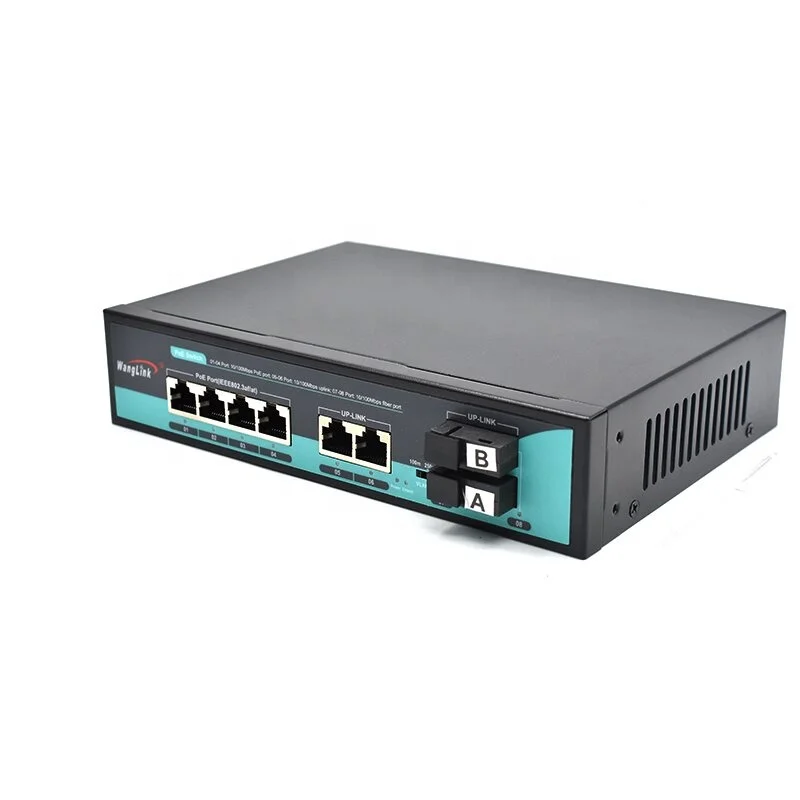 Wanglink Switch POE 4 port POE + 2 UPLINK+2 SC POE Switch for CCTV IEEE802.3af/at suitable CCTV,NVR