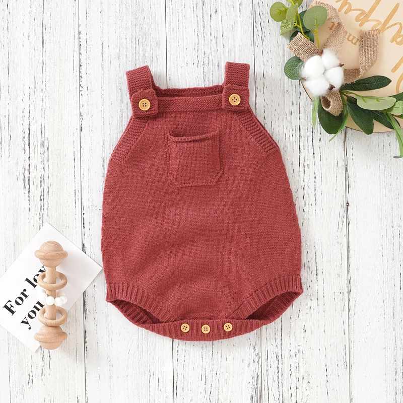 0-18m Baby Boy Girl Bodysuits Spring Autumn Winter Solid Sleeveless Knitted Newborn Netural Onesie Clothes Infant Outwear Onesie