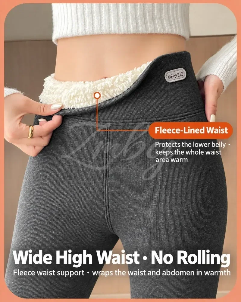 Women's Extra Thick Warm Fleece Lined Winter Leggings Elastic High Waist Thermal Pants Woman Slim Fit Solid Knit Long Trousers