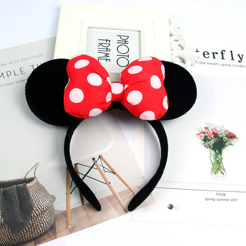 Disney Mickey Mouse Ears Headband Polka Dot Bow Hairband Girls Kids Festival Party Cosplay Hair Accessories Birthday Gifts