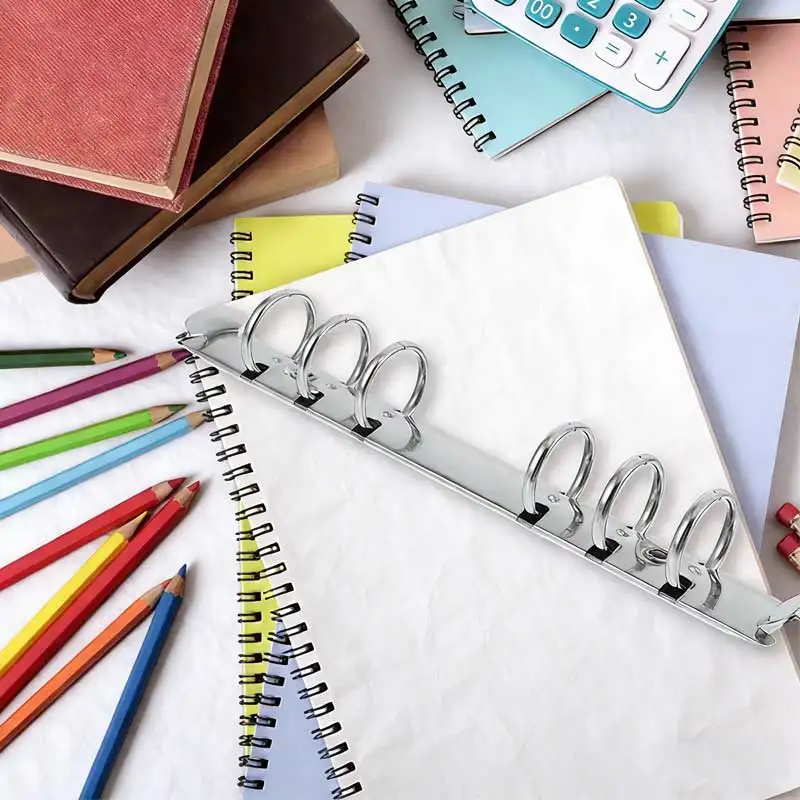 7Pcs Loose Leaf Binder Mechanism A6 6 Ring Metal Spine Inserts for Notebook Planner Binder Ring Clip Stationery Organization
