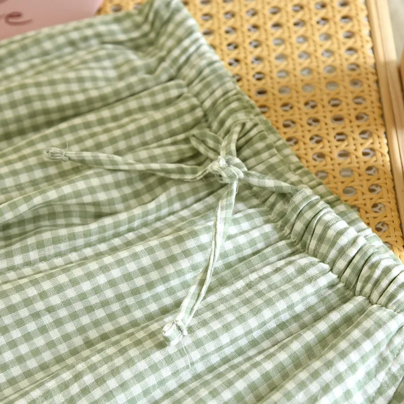 جديد ربيع/صيف 2025 سراويل نائمة للزوجين 100% قطن شاش للرجال والنساء سراويل منزلية رفيعة بسيطة متقلب