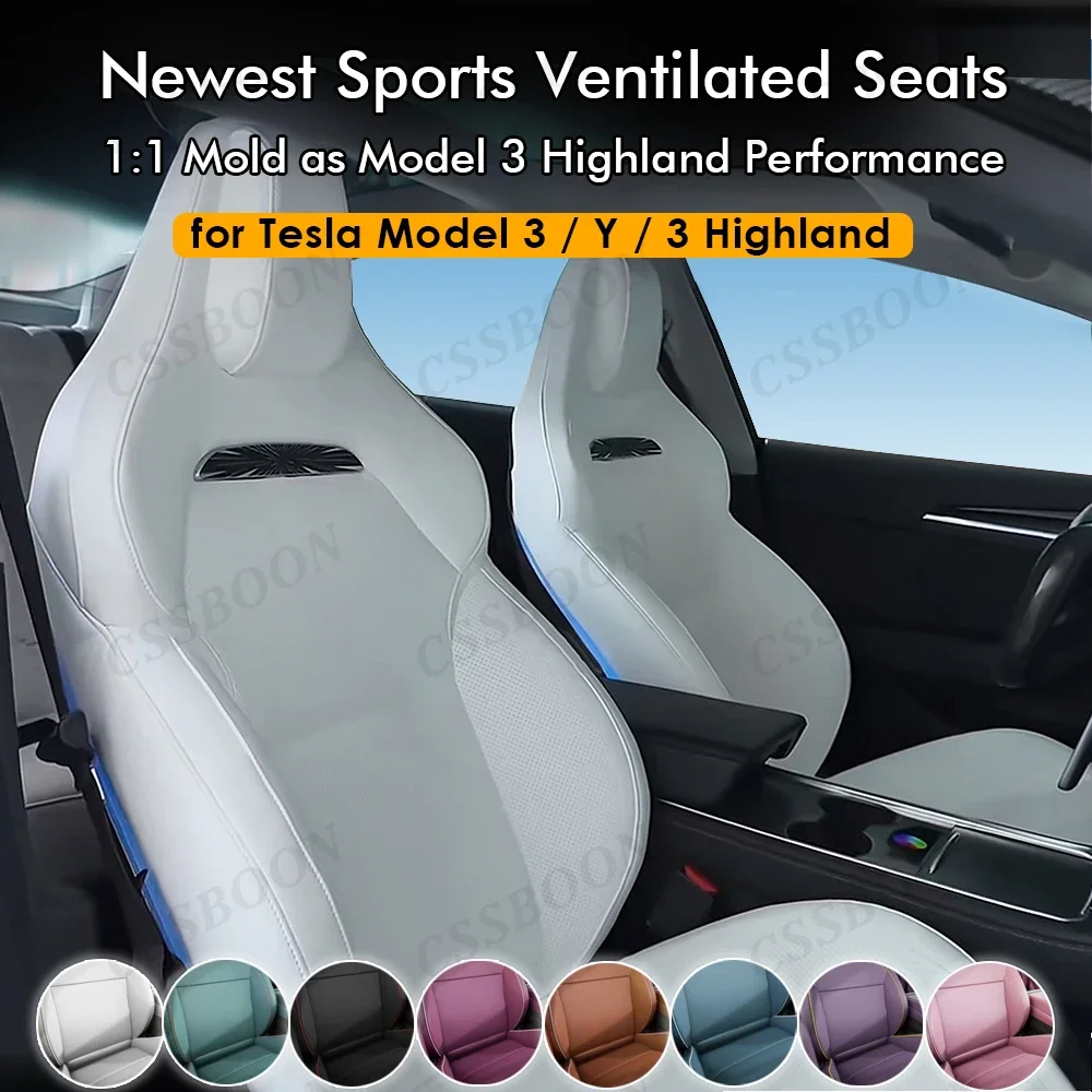 CSSBOON Sports Ventilation Seat for Tesla Model 3 Y 2016-2024 Front Two Seats Cushion Rear Seat Cover Model 3 Performance Style