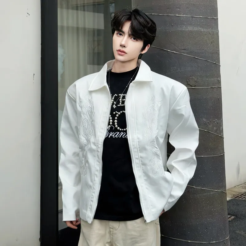 

American Retro Embroidered Carved oulder Pad Jaet Men's Cleanfit ort Wide Collar Ja Polyester Fiber Long Sve