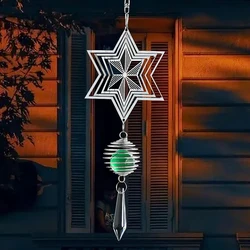 Kinetic Hanging Snowflake Wind Spinner Sun Catcher 3D Spiral Tail Cage Ball Wind Chimes Crystal Prism Pendant Garden Yard Decor