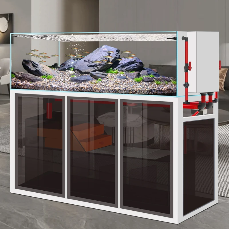 Industrial wind stream tank bottom filter ultra-white glass living room household ecological partition aquarium fish tank
