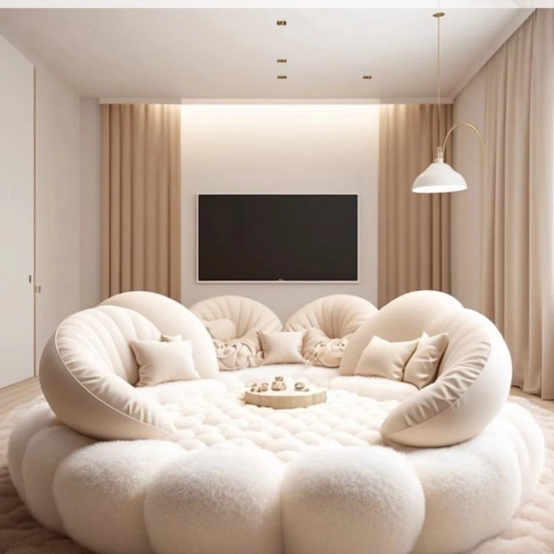

Homestay party, cream style sofa, big bed homestay 2.4 meters cream large round sofa bed 2 meters