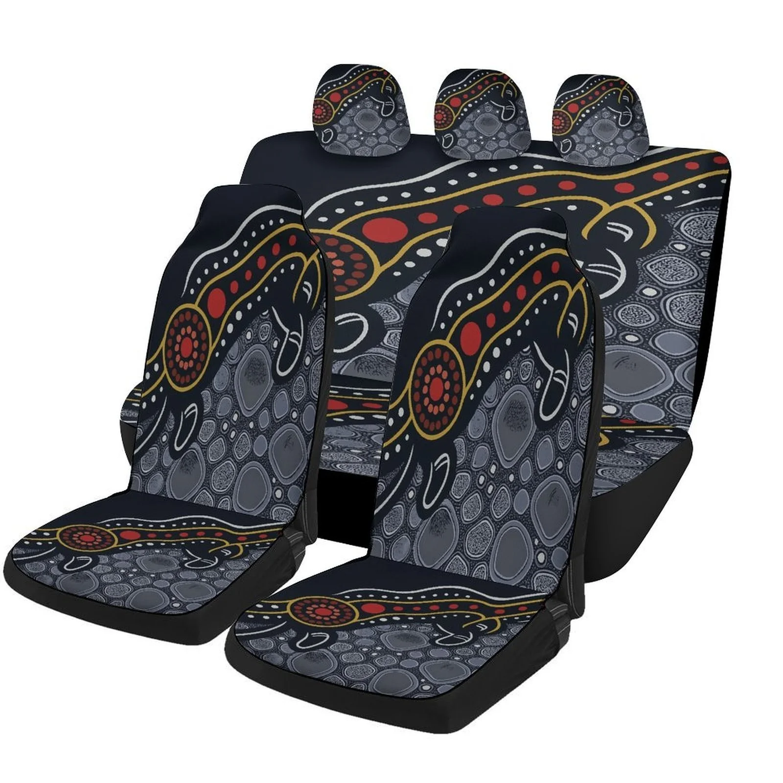 

Aboriginal Design Car Seat Cover Set - Trendy Novelty High-Quality Full Set For 2 Front & Rear Seats, Machine Washable, All-Seas