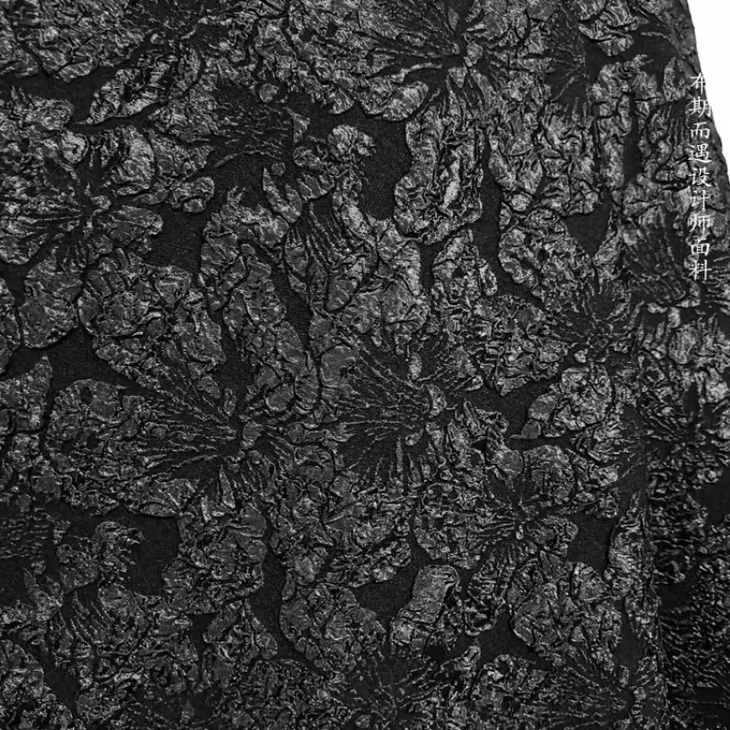 Jacquard Fabric Black Spring Summer Micro Elastic Design Dress Top Fashion Apparel Sewing Fabric Cloth Diy Polyester Material