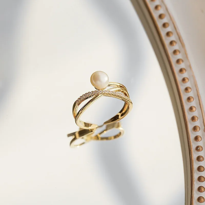 Koreanische Perlen-Öffnungsringe für Damen, in Gold- und Silberfarben, modische Ringe, Schmuckaccessoires für den täglichen Gebrauch und für Partys. – Detail 4