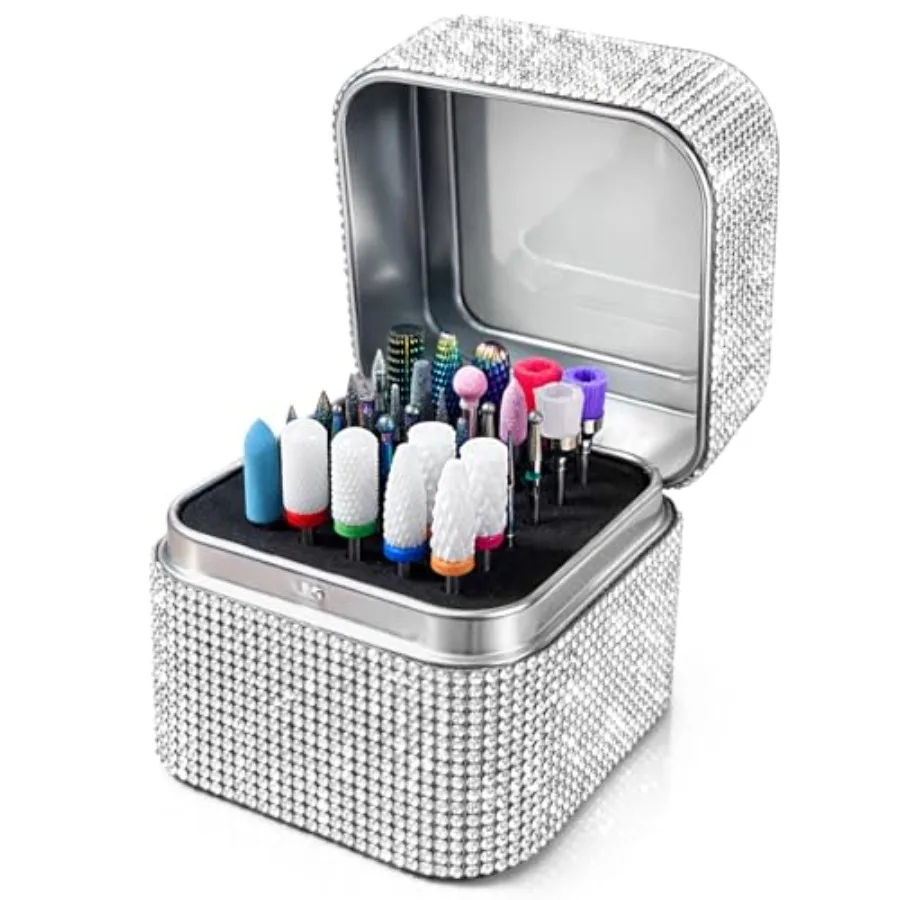 

Nail Drill Bit Holder, Dustproof Rhinestones Drill Bit Organizer Case 30 Holes Efile Nail Tech Bits Storage Container Box Manic