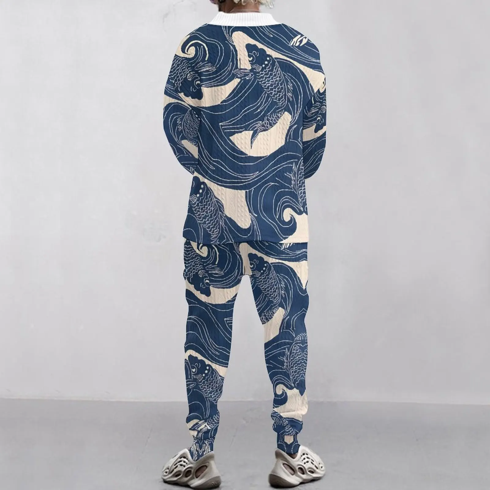 2024 Spring And Autumn New Men\'s Set Loose Large Size Men\'s Clothing Digital Printed Long-sleeved Top And Trousers Two-piece Set