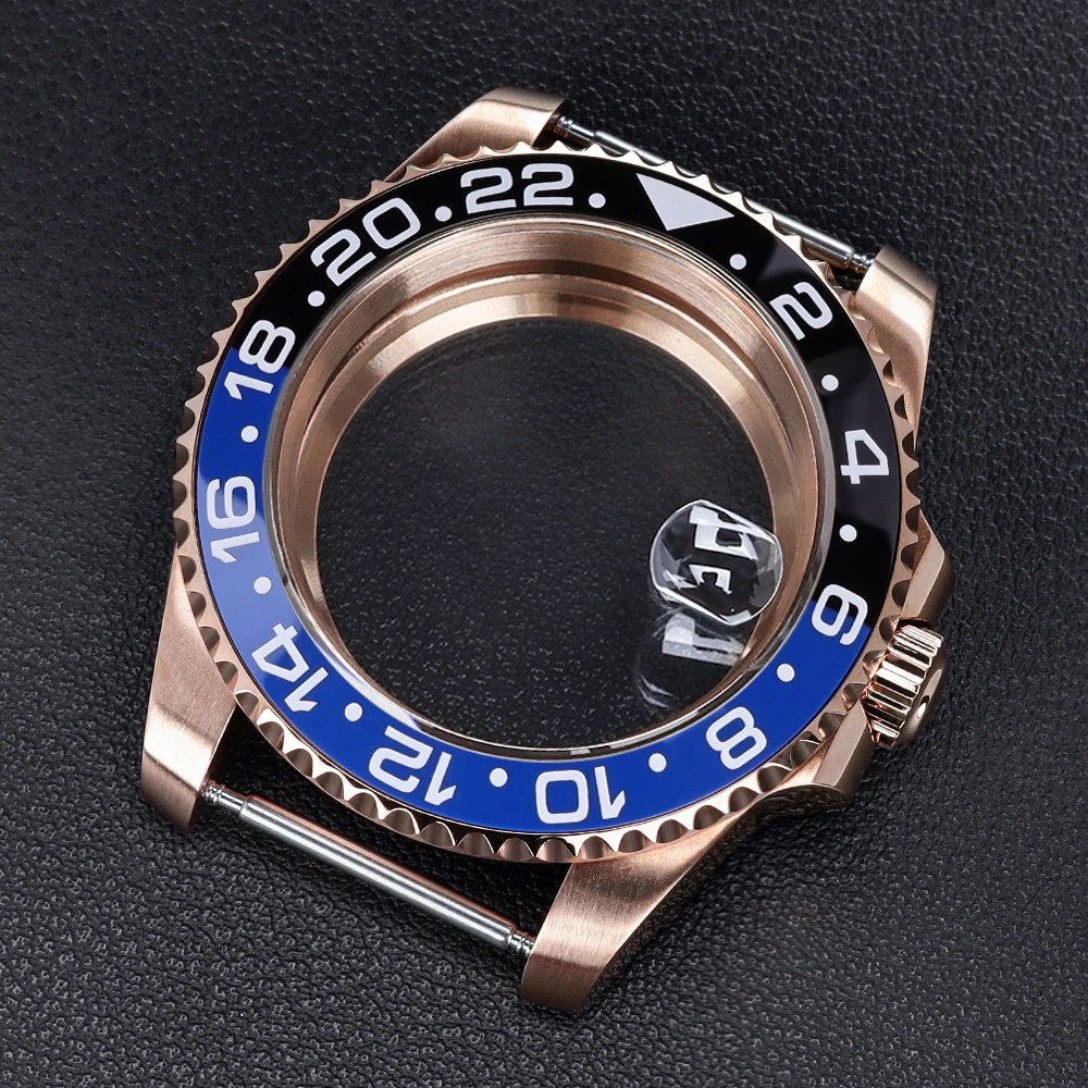 Boîtier de montre en or Rose 40mm, verre saphir pour NH35 NH36 NH34 NH38 4R36 Miyota8215 8205 Eta2824, mouvement SUB GMT, accessoires de montre