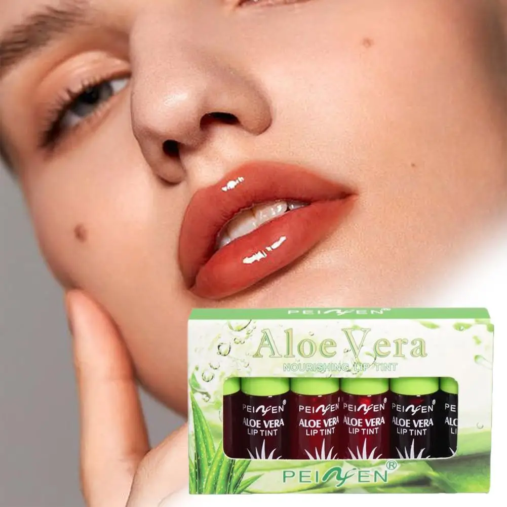 Aloe Vera Watery Lip Tint Set Long Lasting Transfer Proof Non Sticky Moisturizing Liquid Lipstick Gloss 6 Vibrant Colors
