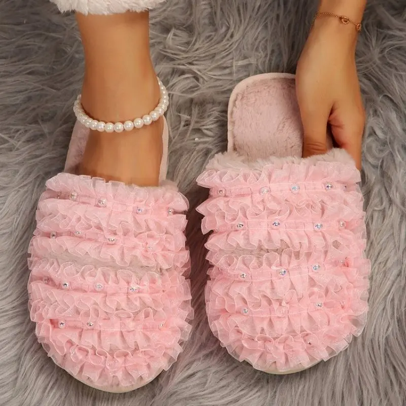 

Fall Winter Plush Warm Indoor Slippers Shoes Women Fashion Bedroom Non-slip Slides Women Slipper Casual Plus Size 41