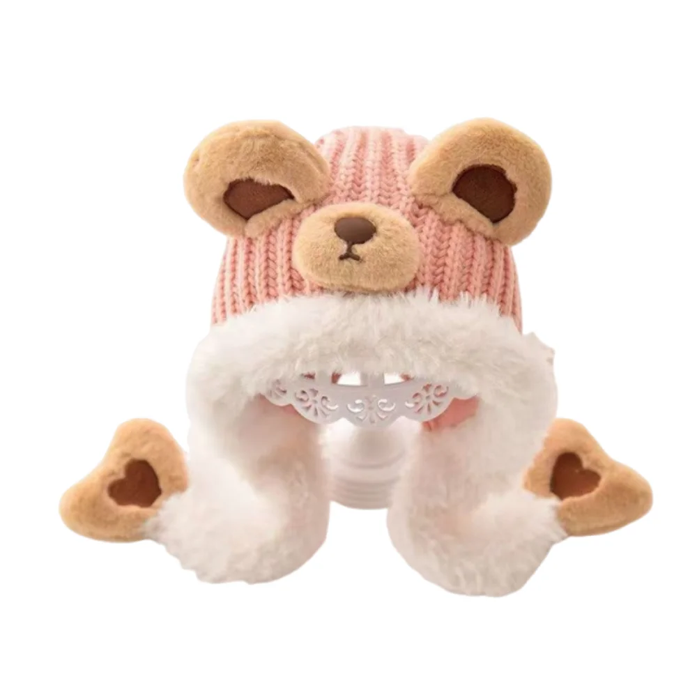 

Breathable Kawaii Cartoon Beanie Caps Thickened Coldproof Baby Ear Protection Hat Bear Windproof Children's Pullover Hats Infant