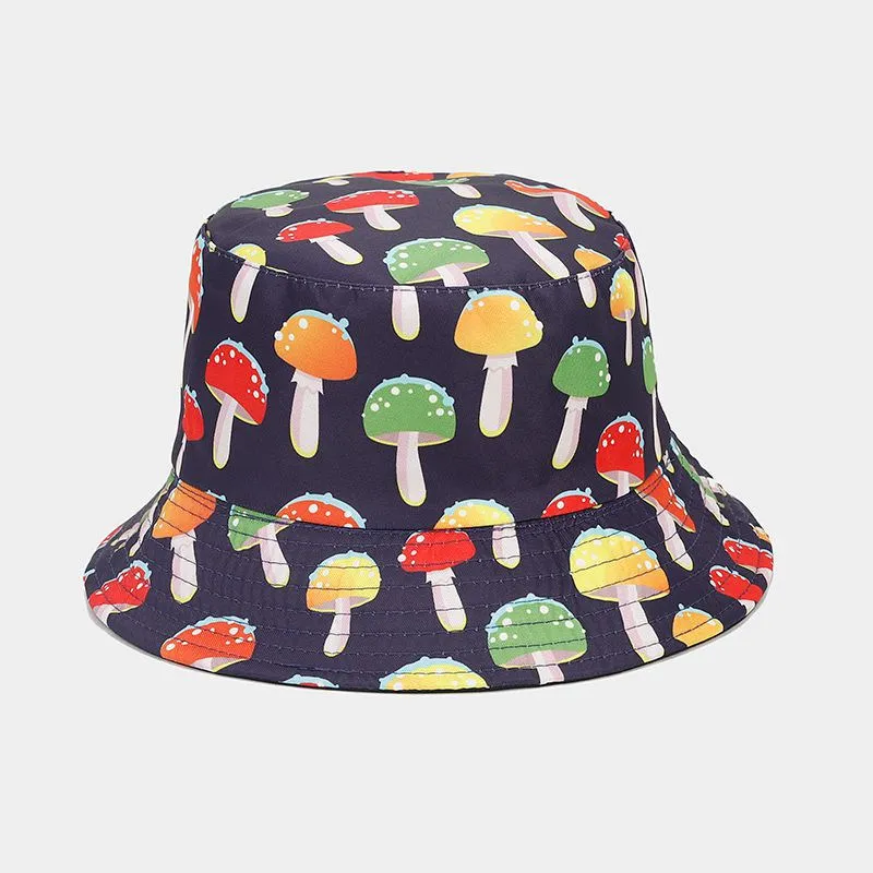 Four Seasons Cotton Cartoon Mushroom Print Bucket Hat Fisherman Hat Outdoor Travel Sun Cap for Men and Women 184