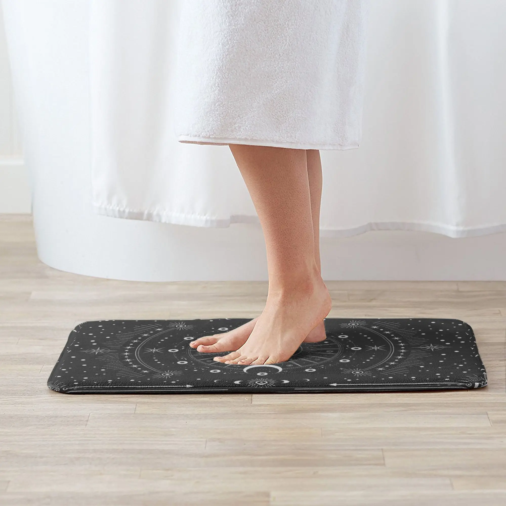 Mystical Celestial Doormat - High-Quality Non-Slip Mat, Black & White Moon Phase Design for Astrology and Home Decor Enthusiasts