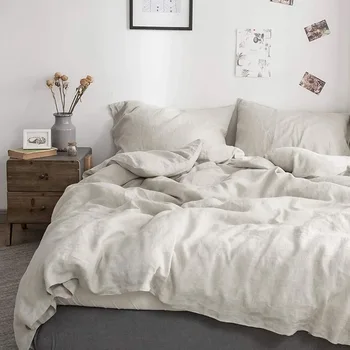 100% Linen Bed Duvet Cover Stone Washed France Linen Solid Color Breathable Pillowcase Home Textiles Bedding 1
